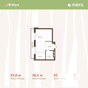 1-к квартира, вторичка, 33м2, 8/15 этаж
