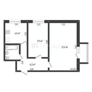 2-к квартира, вторичка, 43м2, 4/5 этаж