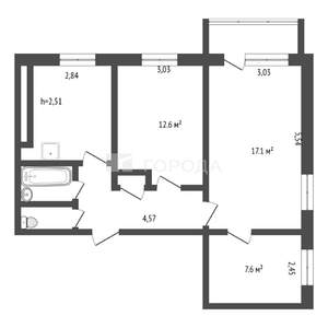 3-к квартира, вторичка, 58м2, 3/9 этаж