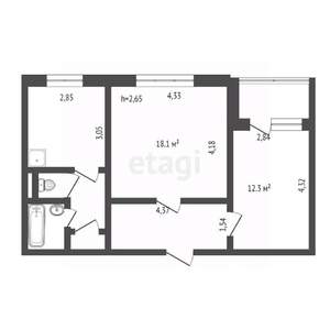 2-к квартира, вторичка, 54м2, 8/9 этаж