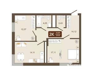 2-к квартира, вторичка, 64м2, 3/16 этаж