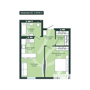 2-к квартира, вторичка, 44м2, 11/12 этаж