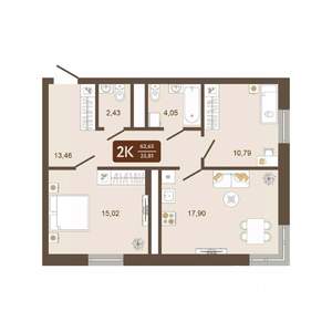 2-к квартира, вторичка, 64м2, 16/16 этаж