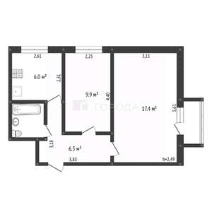2-к квартира, вторичка, 43м2, 4/5 этаж