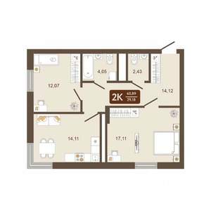 2-к квартира, строящийся дом, 64м2, 7/16 этаж