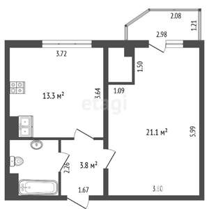 1-к квартира, вторичка, 44м2, 8/10 этаж