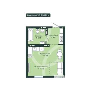 1-к квартира, вторичка, 30м2, 2/12 этаж