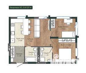 3-к квартира, вторичка, 61м2, 12/12 этаж