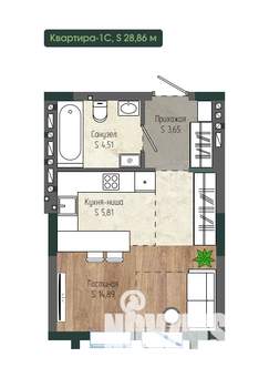 1-к квартира, вторичка, 29м2, 2/12 этаж