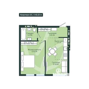 2-к квартира, вторичка, 42м2, 6/12 этаж