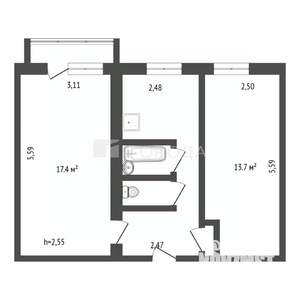 2-к квартира, вторичка, 45м2, 4/5 этаж
