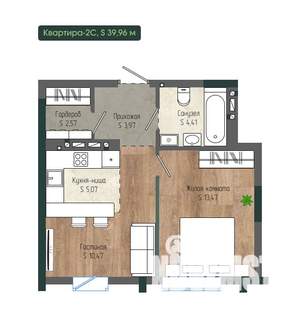 2-к квартира, вторичка, 40м2, 8/12 этаж