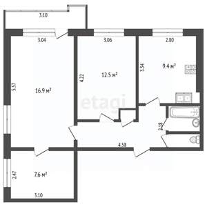 3-к квартира, вторичка, 57м2, 6/9 этаж