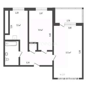 2-к квартира, вторичка, 43м2, 8/9 этаж