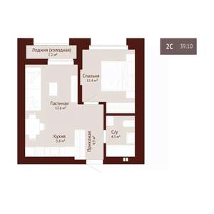 2-к квартира, строящийся дом, 40м2, 6/9 этаж