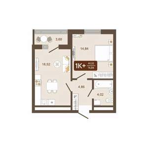 1-к квартира, вторичка, 41м2, 8/16 этаж