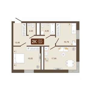 2-к квартира, строящийся дом, 64м2, 2/16 этаж