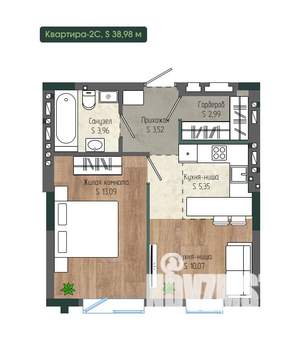 2-к квартира, вторичка, 39м2, 4/12 этаж