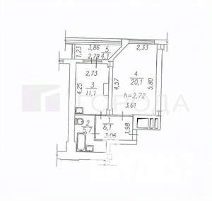 1-к квартира, вторичка, 47м2, 3/16 этаж