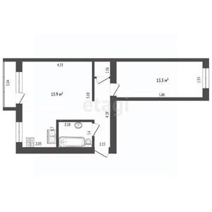 2-к квартира, вторичка, 42м2, 4/5 этаж