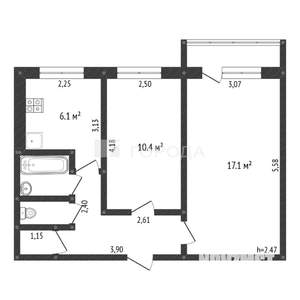 2-к квартира, вторичка, 44м2, 5/5 этаж