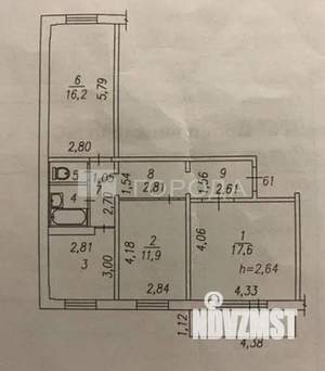 3-к квартира, вторичка, 69м2, 9/10 этаж