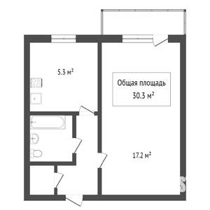 1-к квартира, вторичка, 30м2, 1/2 этаж