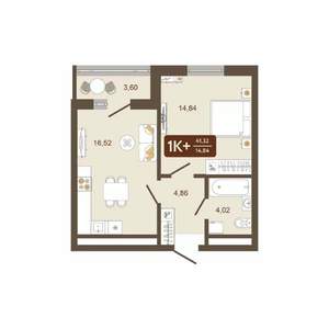 1-к квартира, вторичка, 41м2, 10/16 этаж