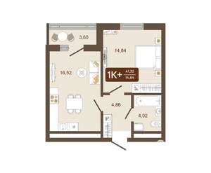 1-к квартира, вторичка, 41м2, 7/16 этаж