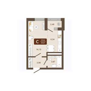 Студия квартира, вторичка, 30м2, 7/16 этаж