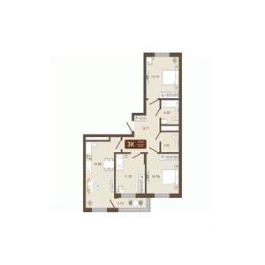 3-к квартира, вторичка, 77м2, 9/16 этаж