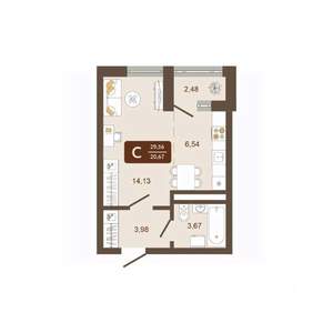 Студия квартира, вторичка, 30м2, 5/16 этаж
