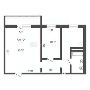 2-к квартира, вторичка, 56м2, 7/8 этаж