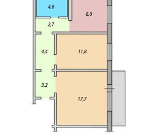 2-к квартира, вторичка, 52м2, 1/1 этаж