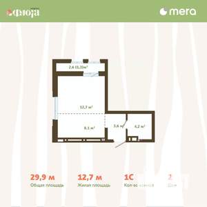 1-к квартира, вторичка, 30м2, 5/14 этаж