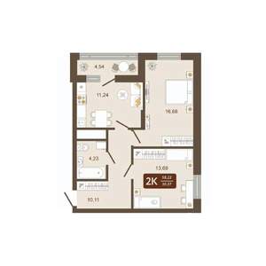 2-к квартира, вторичка, 58м2, 12/16 этаж