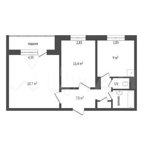 2-к квартира, вторичка, 52м2, 8/9 этаж