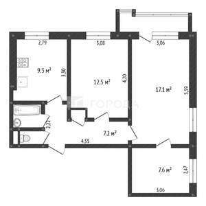 3-к квартира, вторичка, 57м2, 2/9 этаж