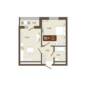 1-к квартира, вторичка, 41м2, 4/16 этаж