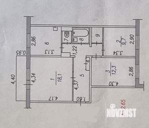 3-к квартира, вторичка, 66м2, 4/9 этаж