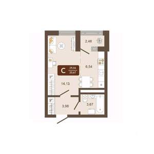 Студия квартира, вторичка, 30м2, 6/16 этаж