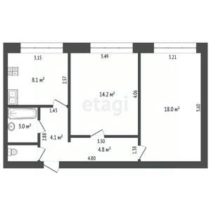 2-к квартира, вторичка, 54м2, 1/5 этаж
