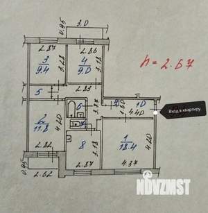 4-к квартира, вторичка, 80м2, 4/9 этаж