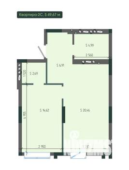 2-к квартира, вторичка, 50м2, 2/12 этаж