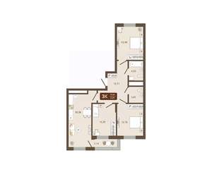 3-к квартира, вторичка, 77м2, 13/16 этаж