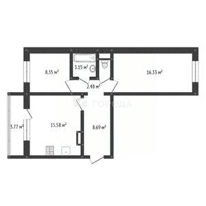 2-к квартира, вторичка, 57м2, 4/9 этаж