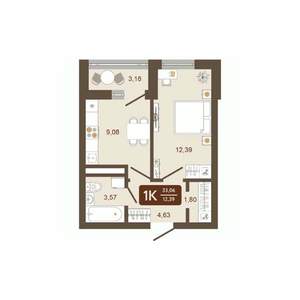 1-к квартира, строящийся дом, 33м2, 9/16 этаж