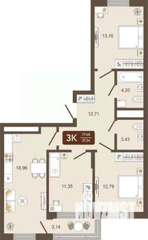 3-к квартира, вторичка, 77м2, 2/16 этаж