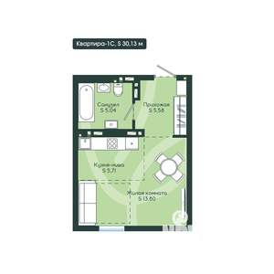 1-к квартира, вторичка, 30м2, 8/12 этаж