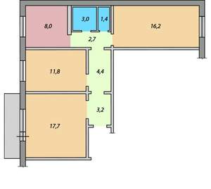 3-к квартира, вторичка, 69м2, 8/1 этаж
